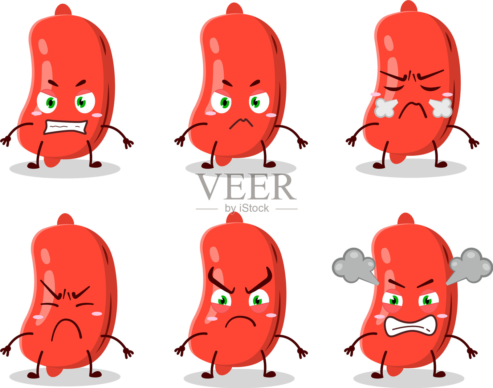 香肠卡通人物有着各种各样的愤怒插画图片素材