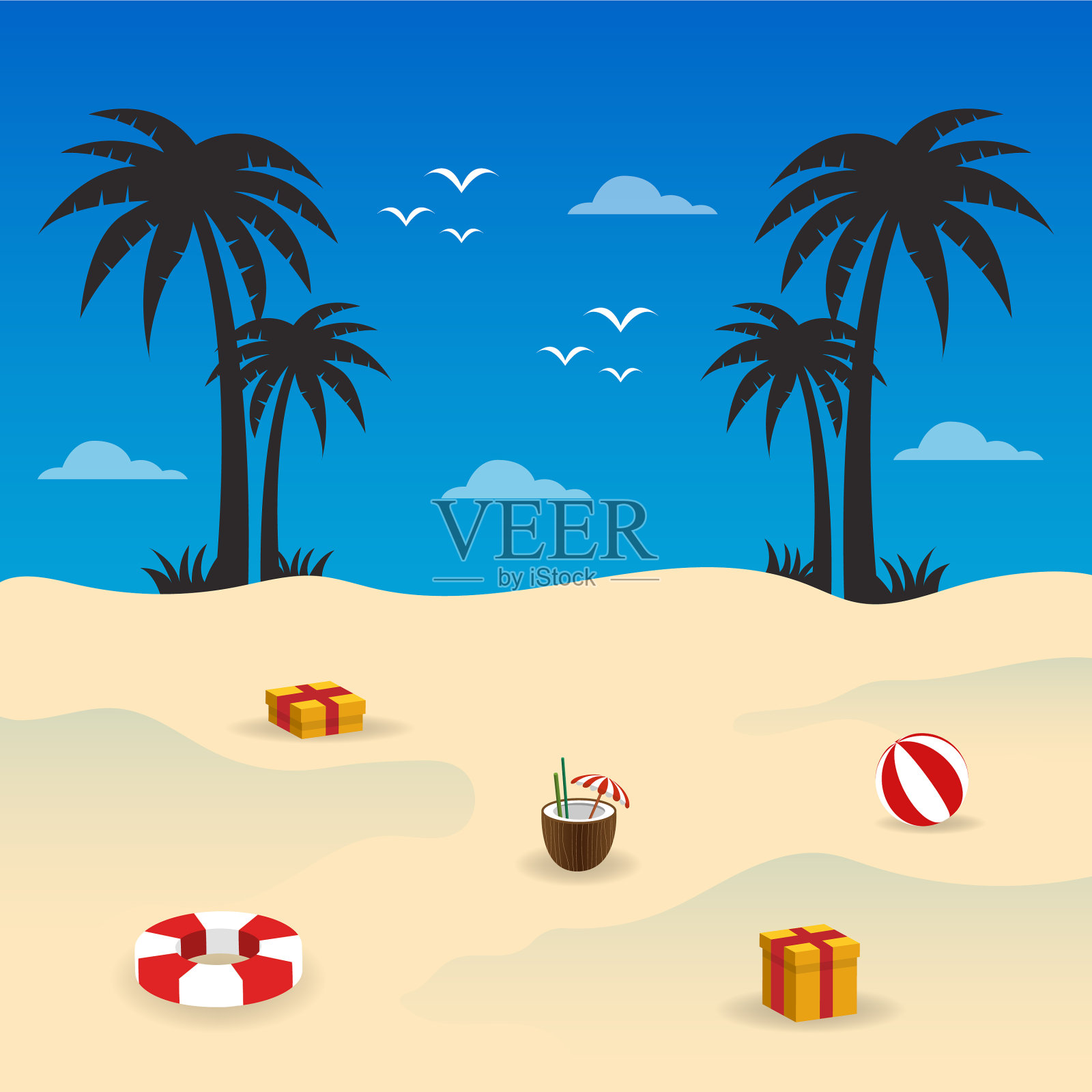 手绘夏季背景热带植物插画图片素材