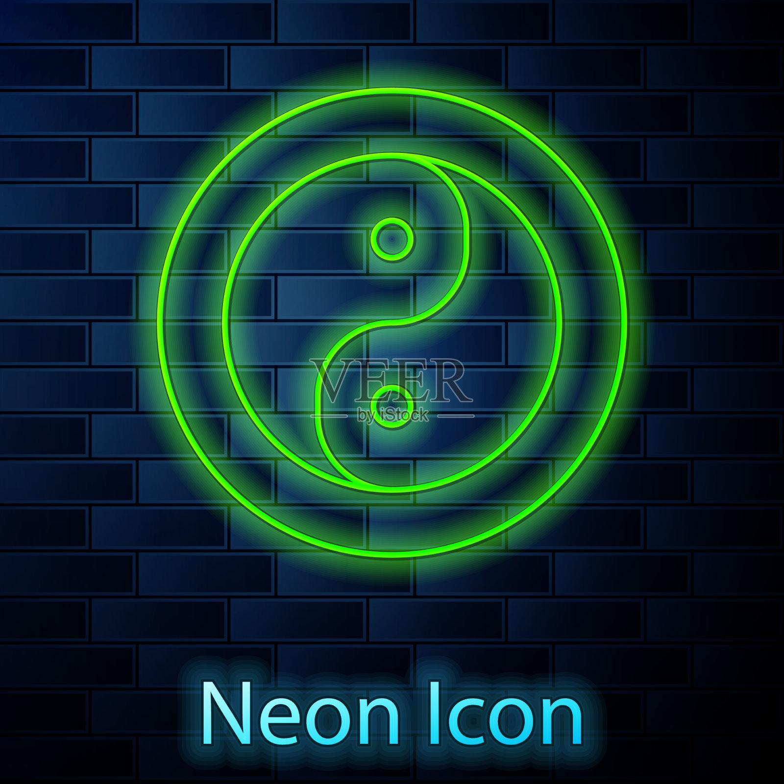 霓虹闪烁的线条象征阴阳和谐插画图片素材