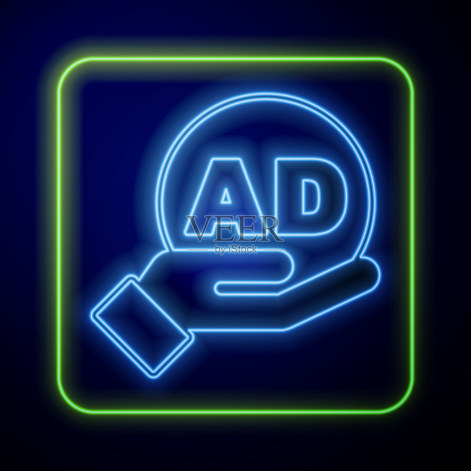 发光的霓虹灯广告图标孤立在蓝色插画图片素材