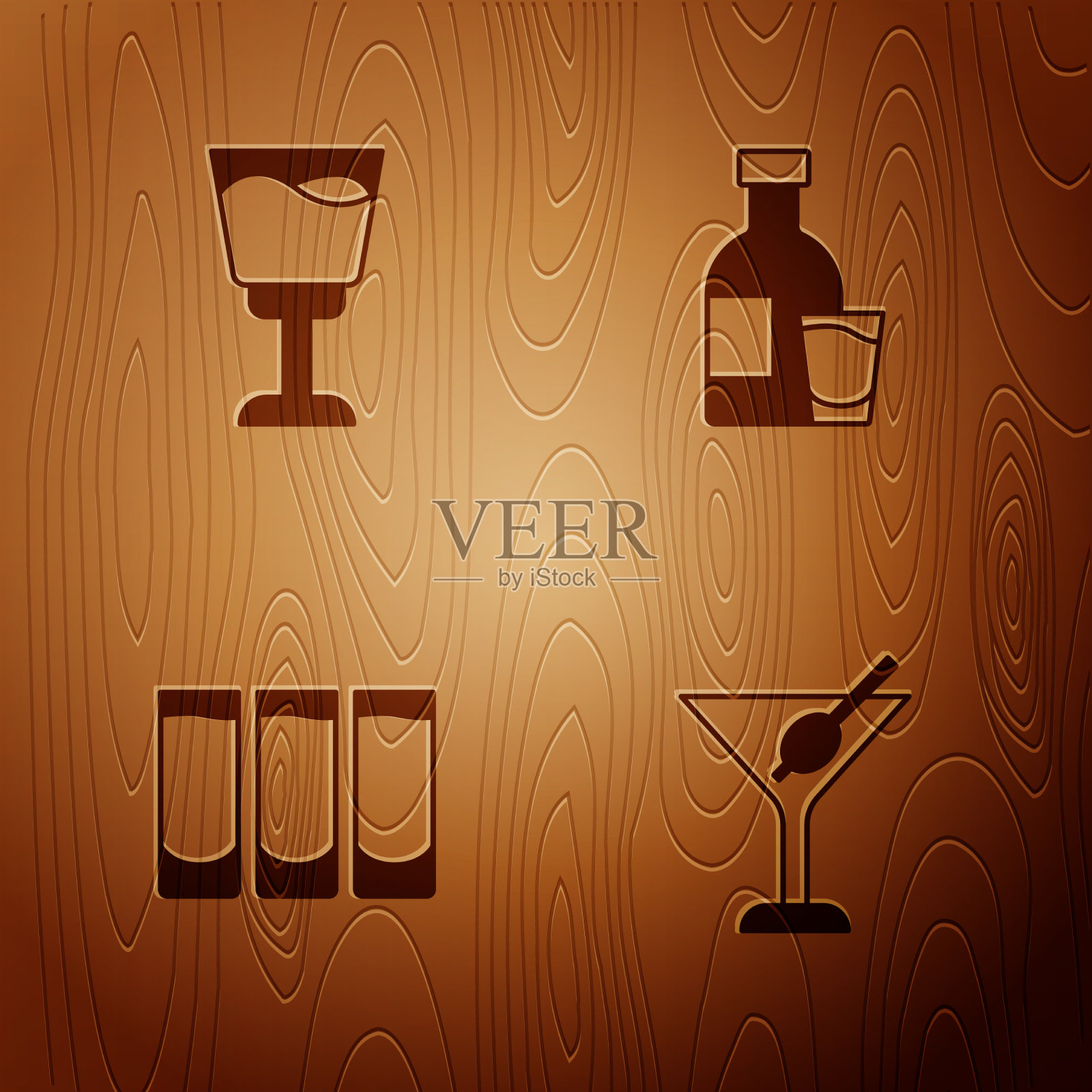 装上马提尼酒杯和伏特加酒瓶图标素材