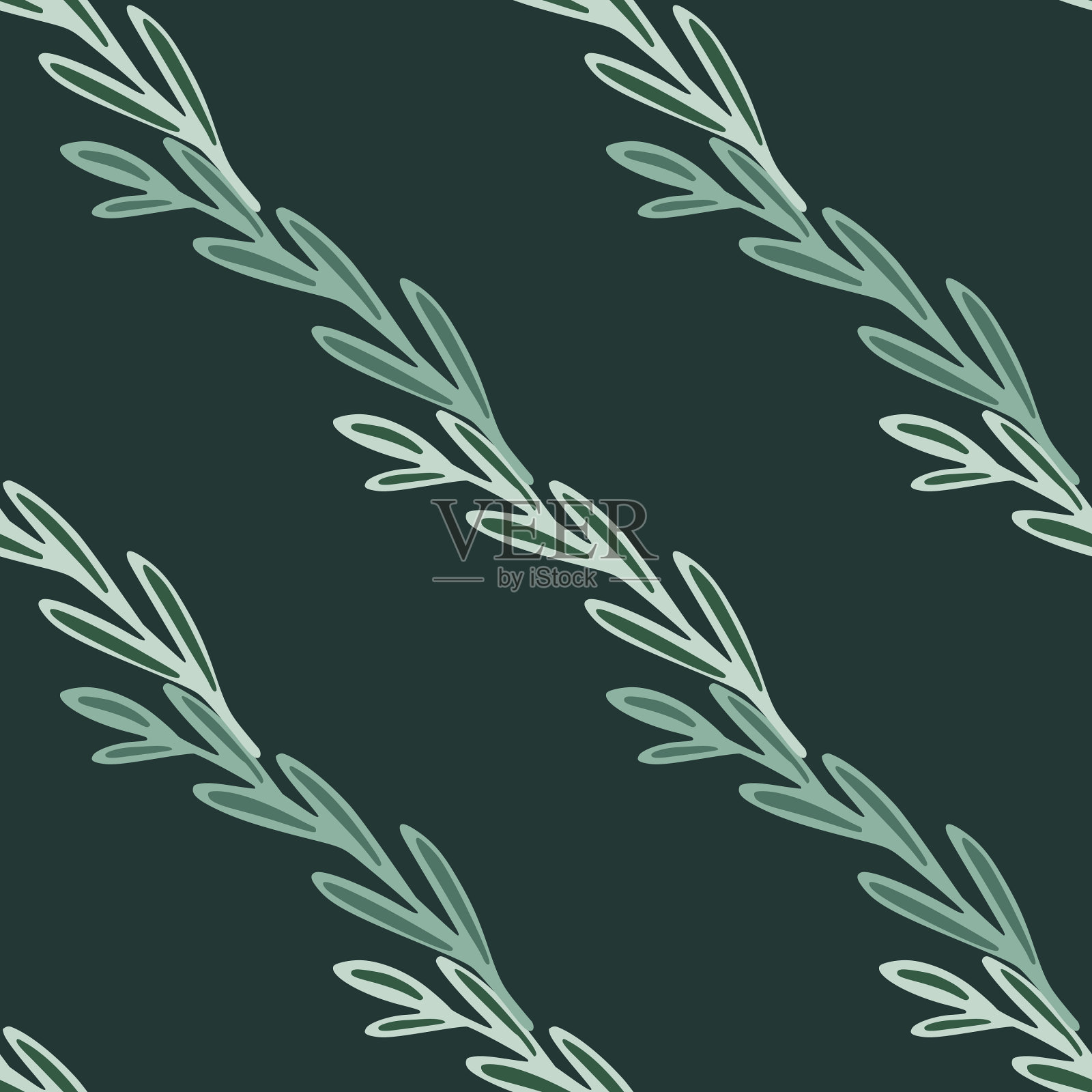 草本无缝模式与手绘轮廓插画图片素材