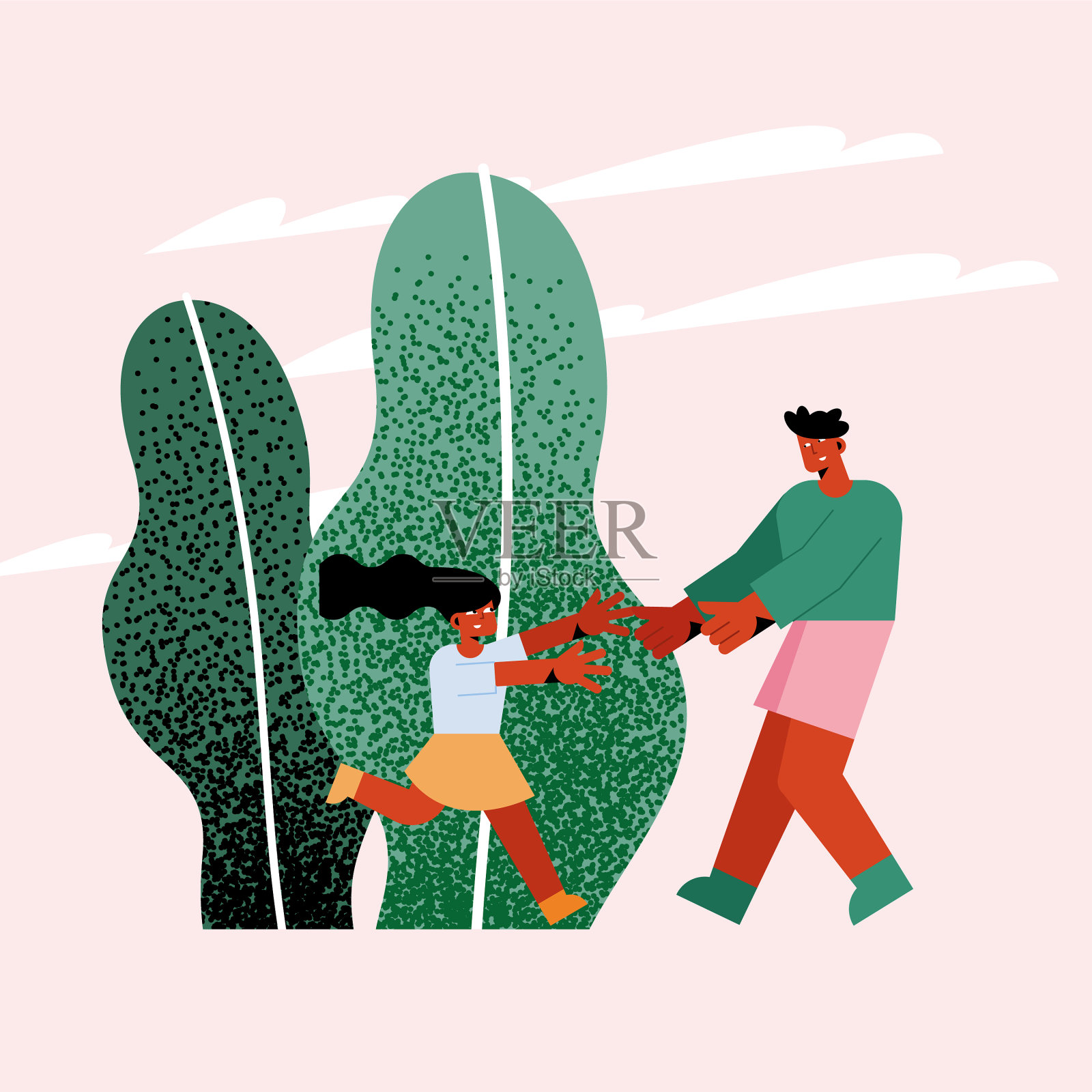 爸爸和女儿在玩耍插画图片素材