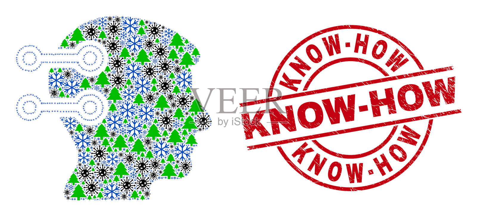 懂得遇险印章和脑接口插画图片素材