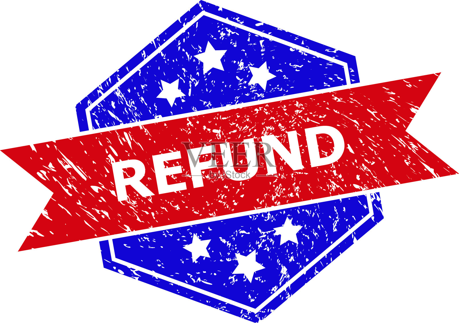 六边形双色退还水印与划痕插画图片素材