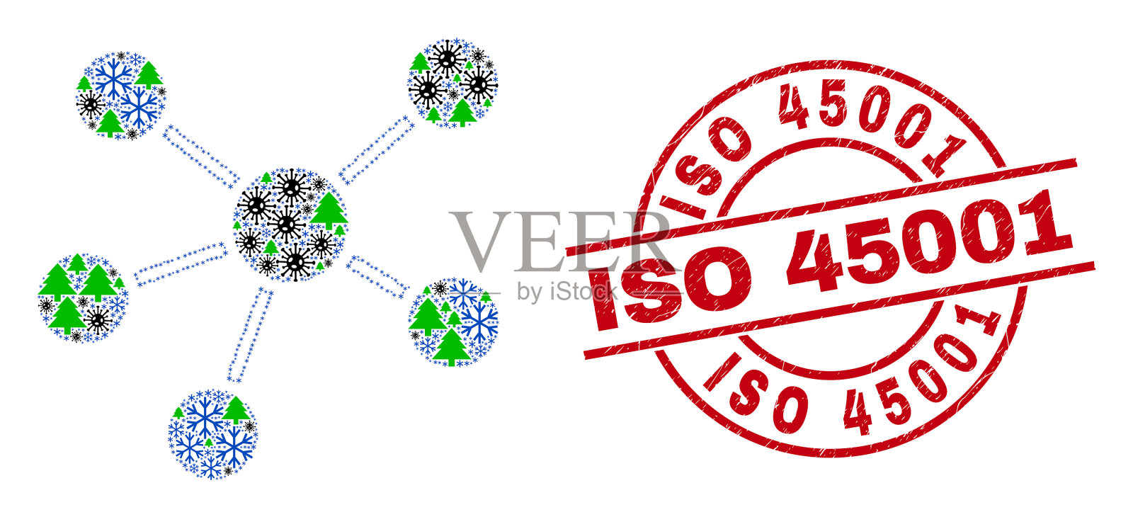 Iso 45001凹凸邮票与关系马赛克插画图片素材