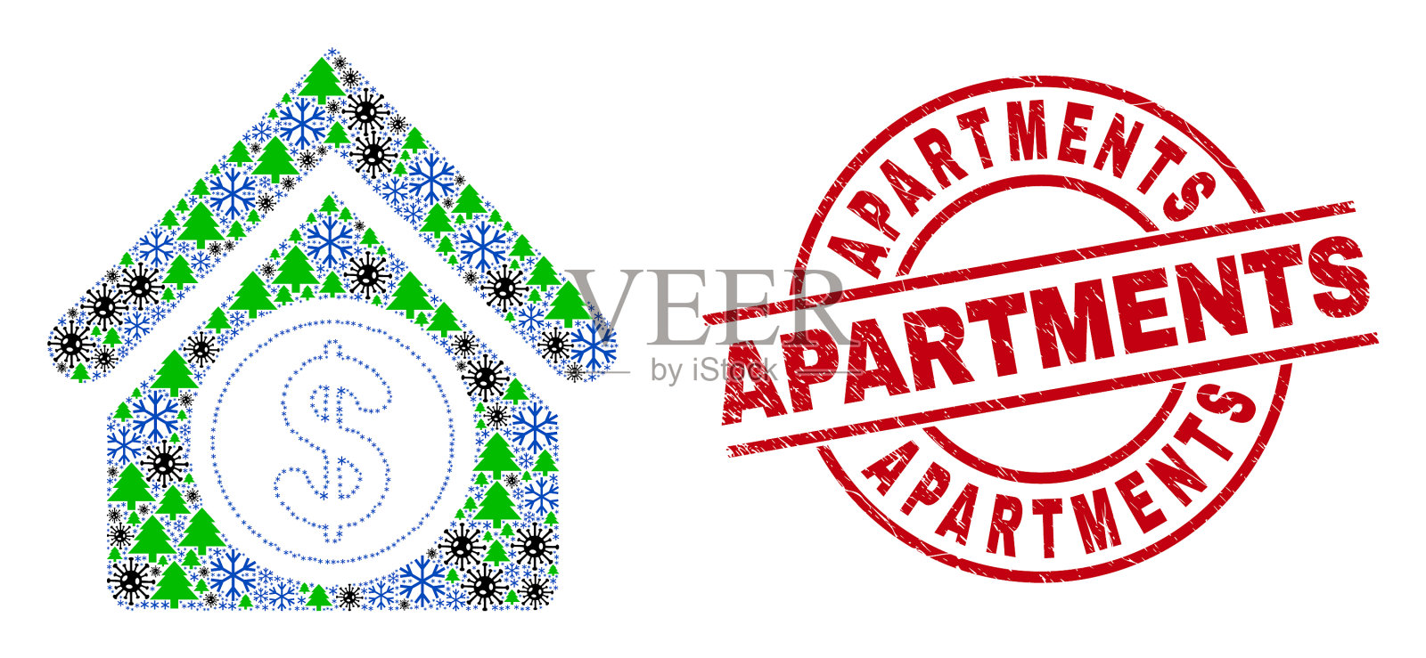 公寓危难印章和商业建筑插画图片素材