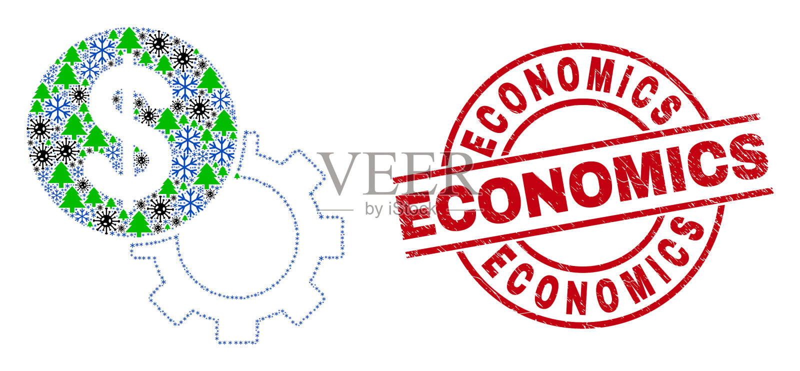 经济垃圾徽章和美元装备图标素材