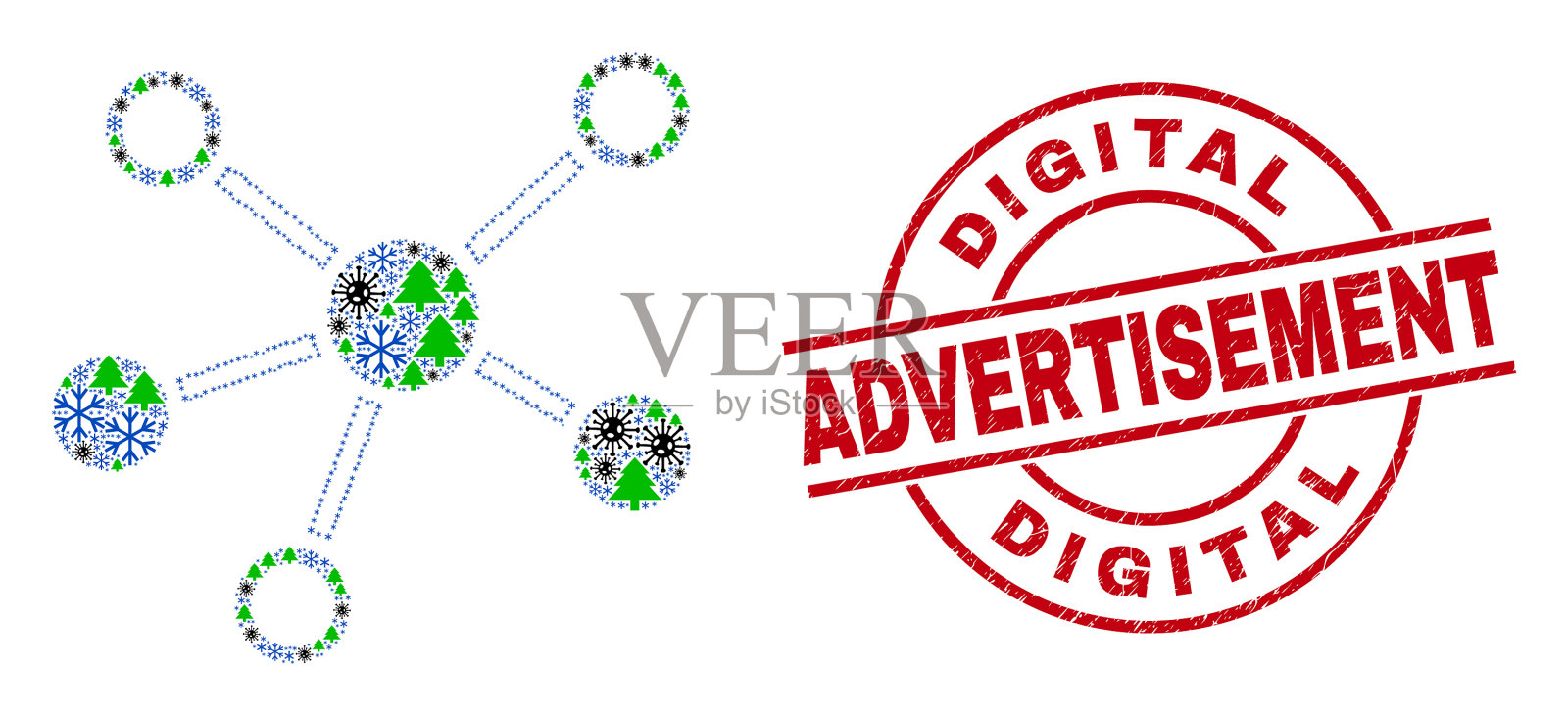 数字广告、遇险标签和连接插画图片素材