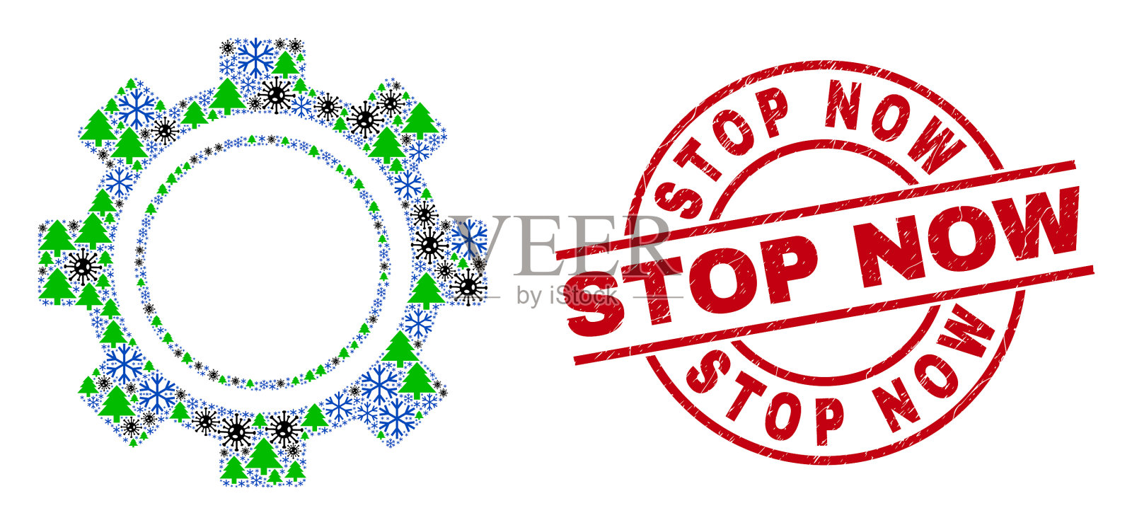 现在停止纹理水印和齿轮组成插画图片素材