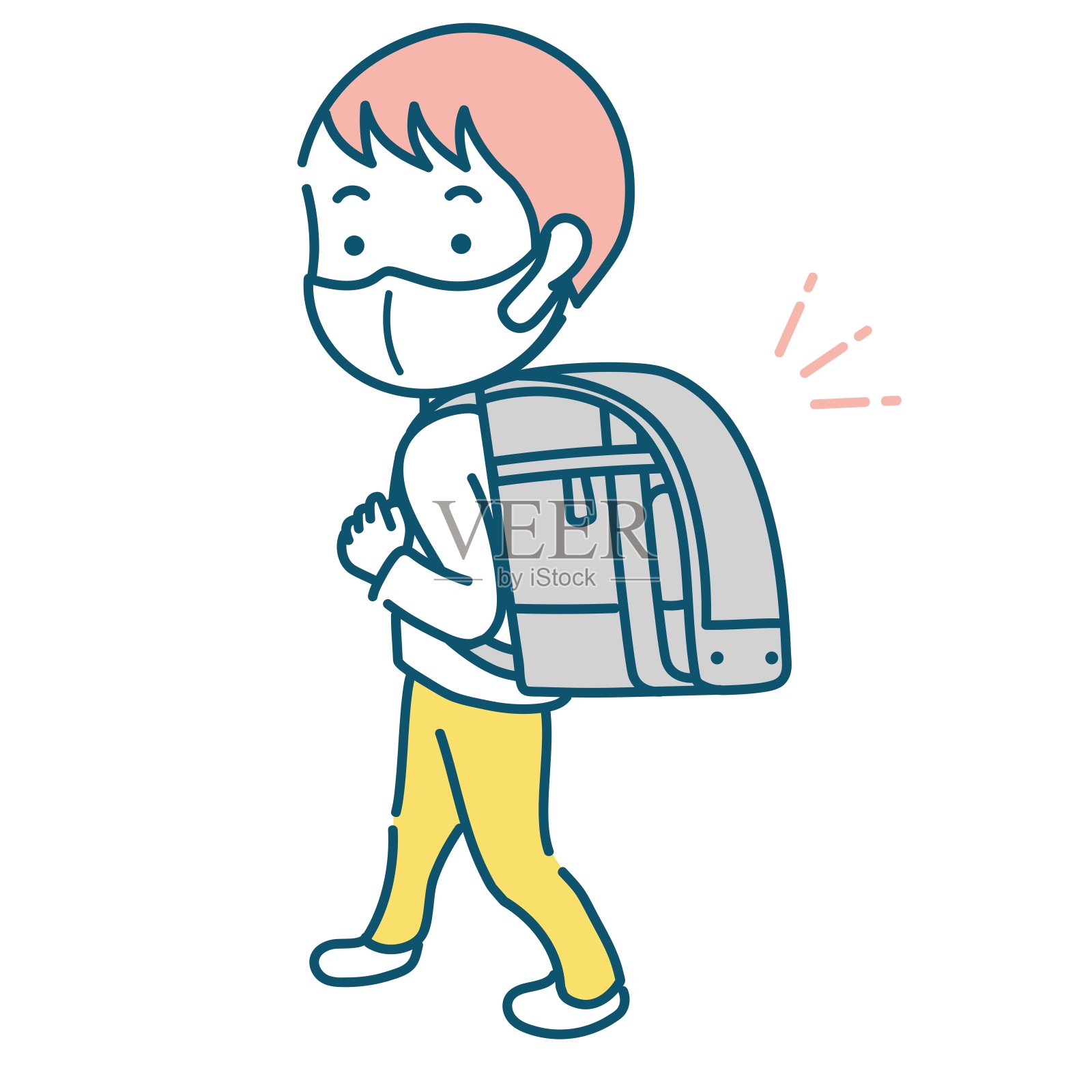 矢量插图的一个小学男孩谁戴着一个外科手术口罩携带一个新书包插画图片素材