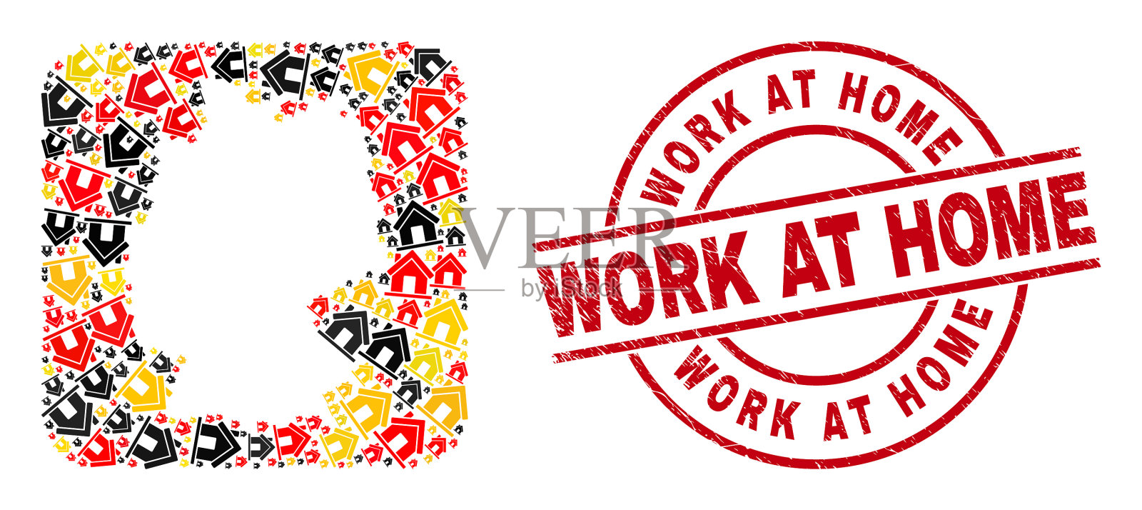 在家工作遇险邮票和德国地图图标素材