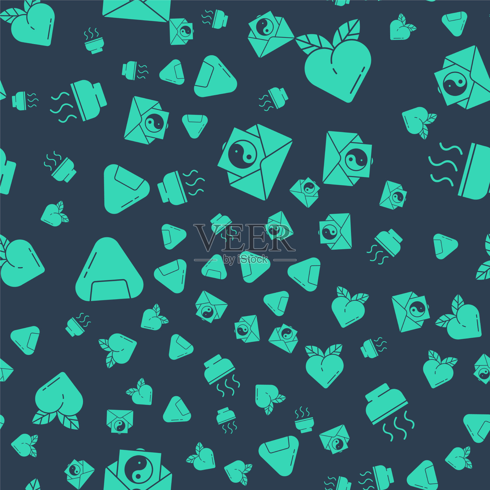 设阴阳包络，水蜜桃果寿司和图标素材