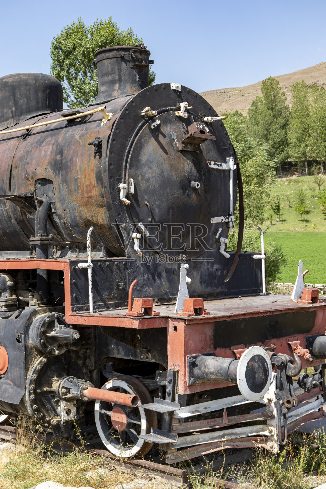 在范省的muradiye地区有200年历史的火车。火鸡火车头黑色。照片摄影图片