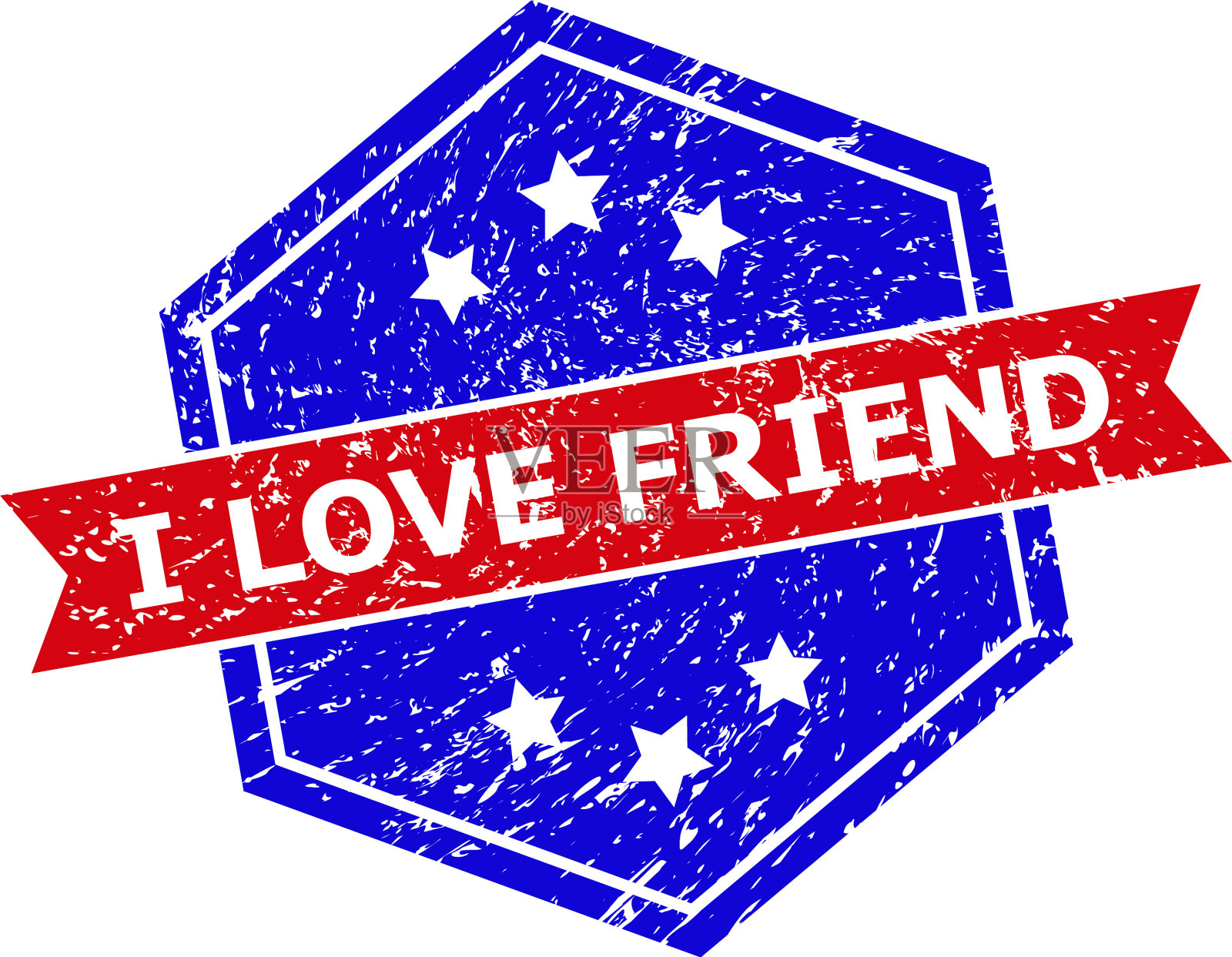 六角形双色我爱的朋友橡皮图章插画图片素材