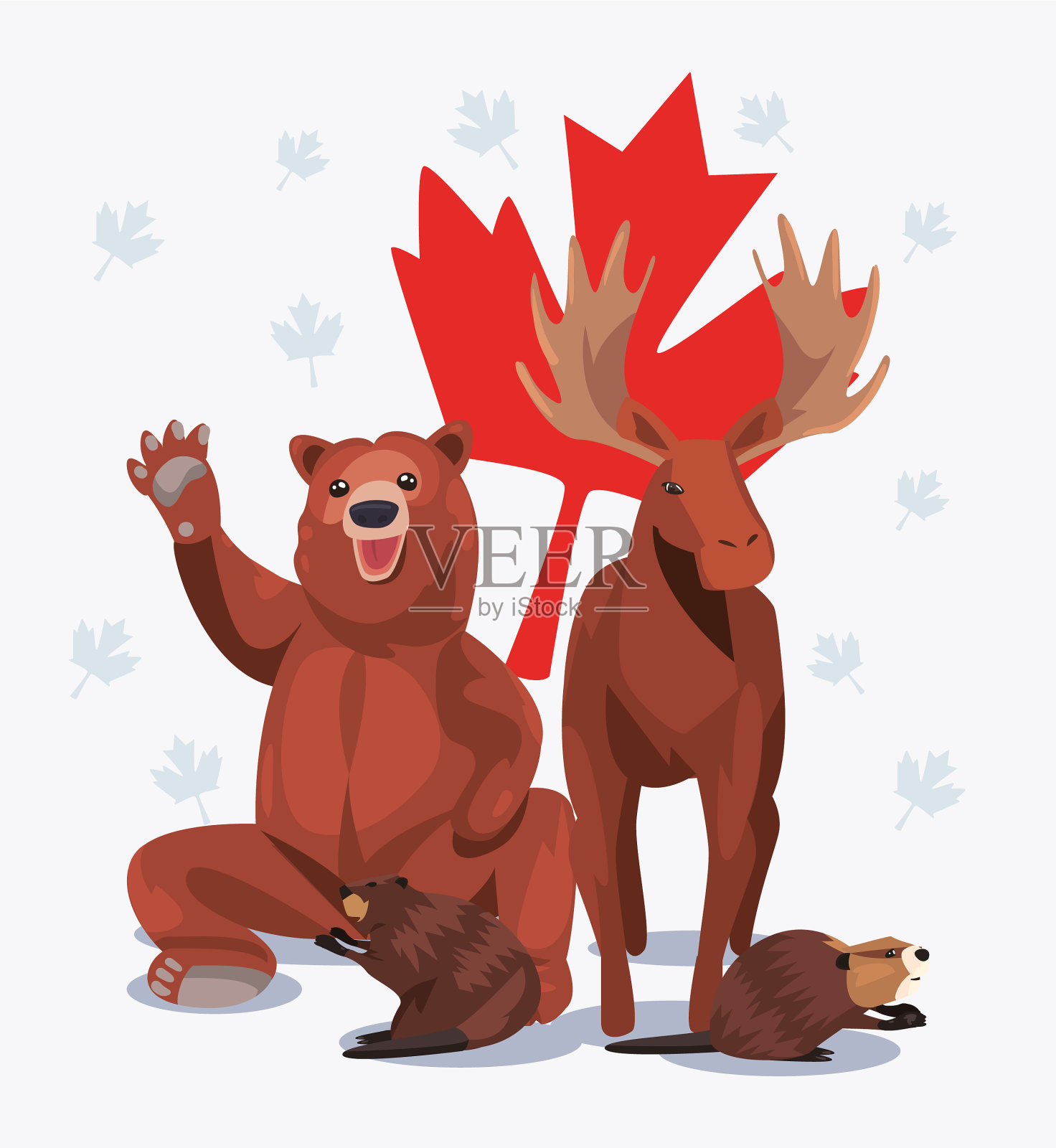 动物与枫叶插画图片素材