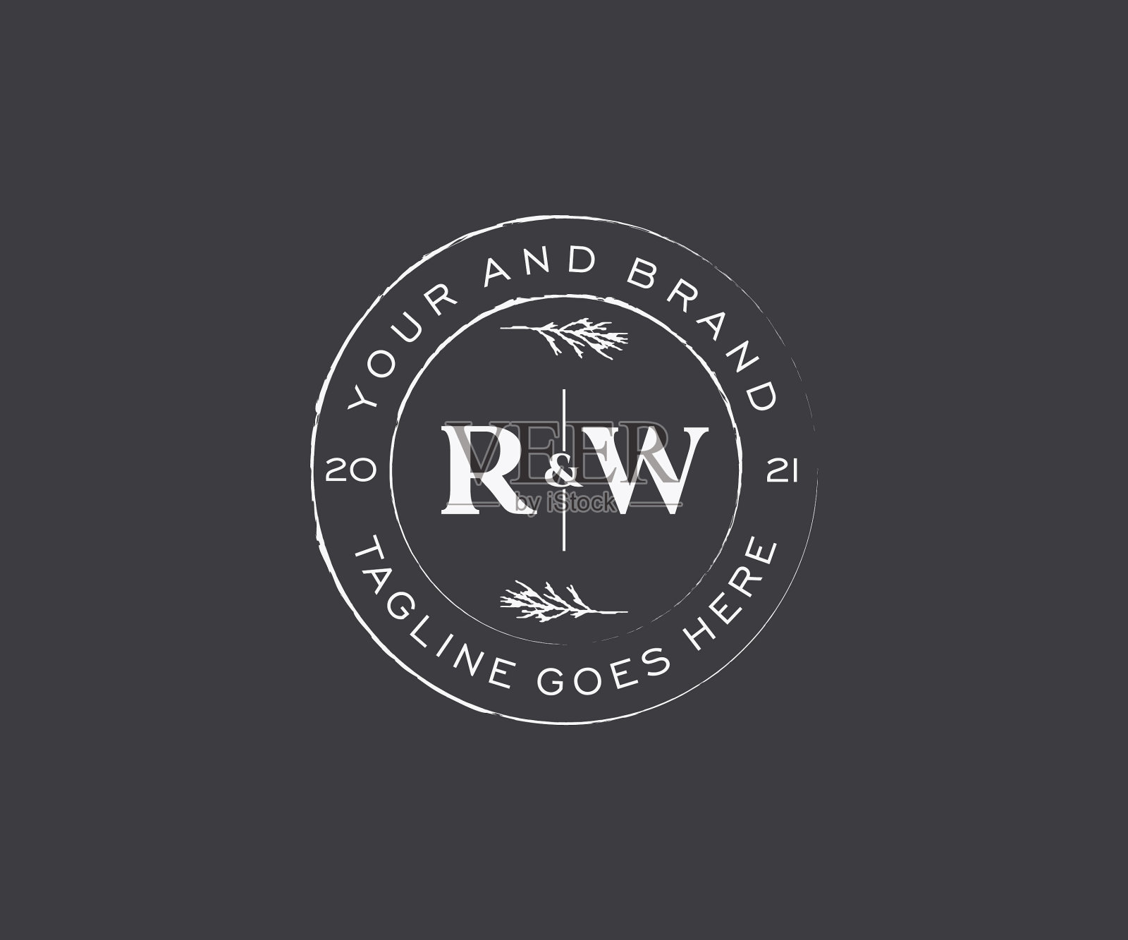 最初的rw字母花框架植物学插画图片素材