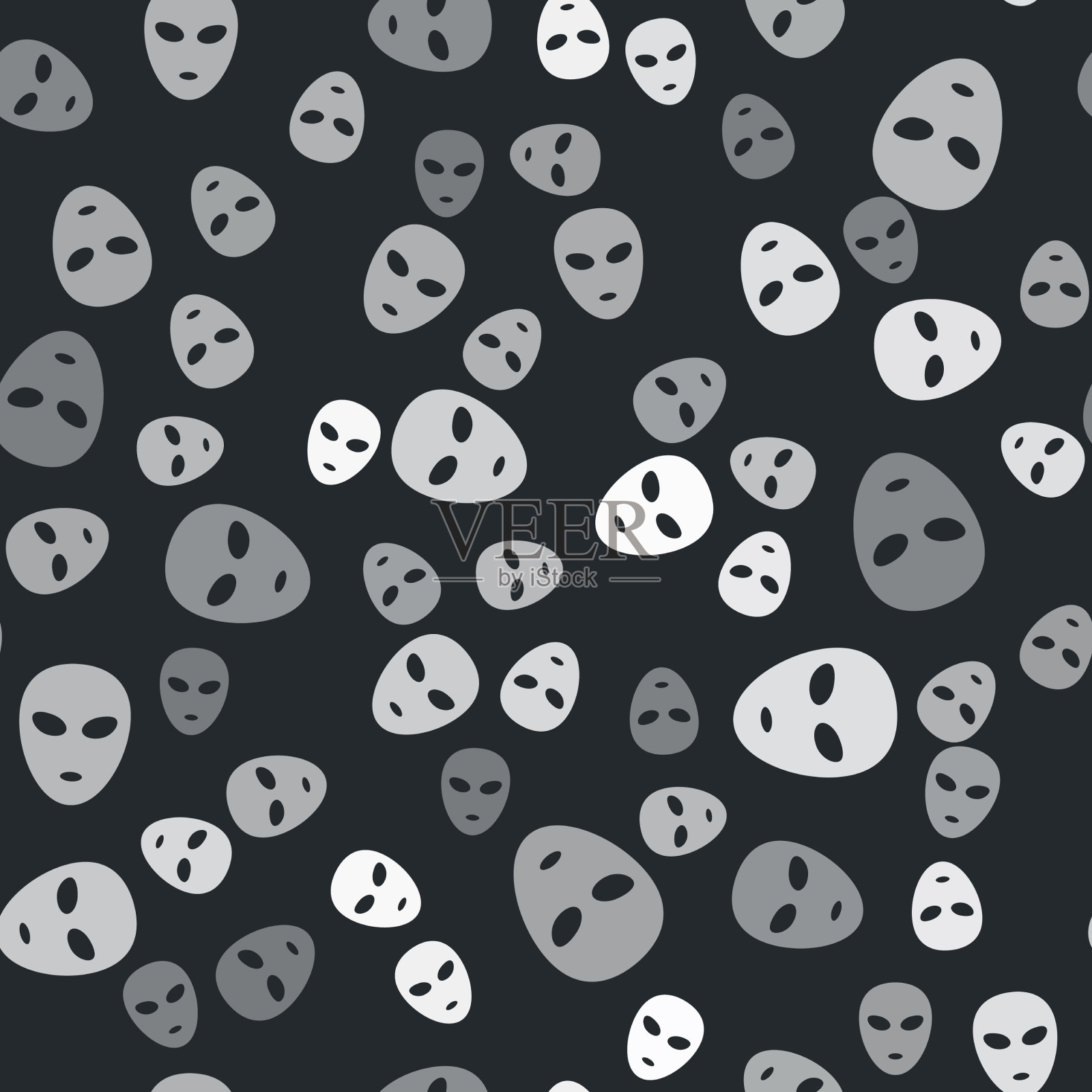 灰色外星人图标隔离无缝模式上的黑色插画图片素材