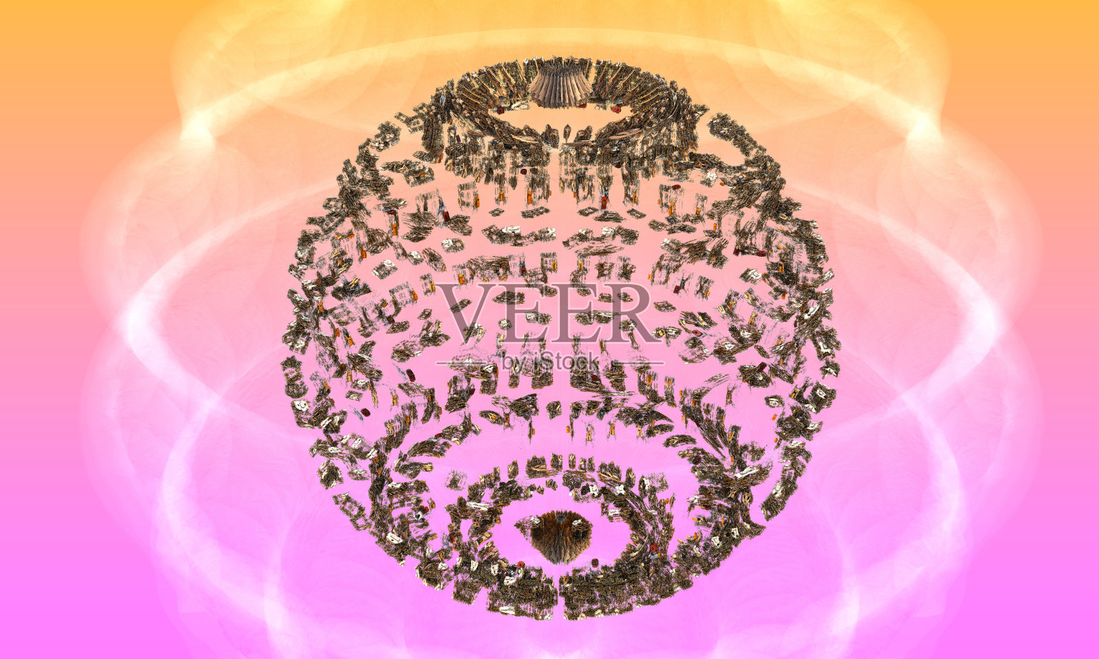 一个由许多碎片组成的球体，被气流包围，分形设计。三维渲染照片摄影图片