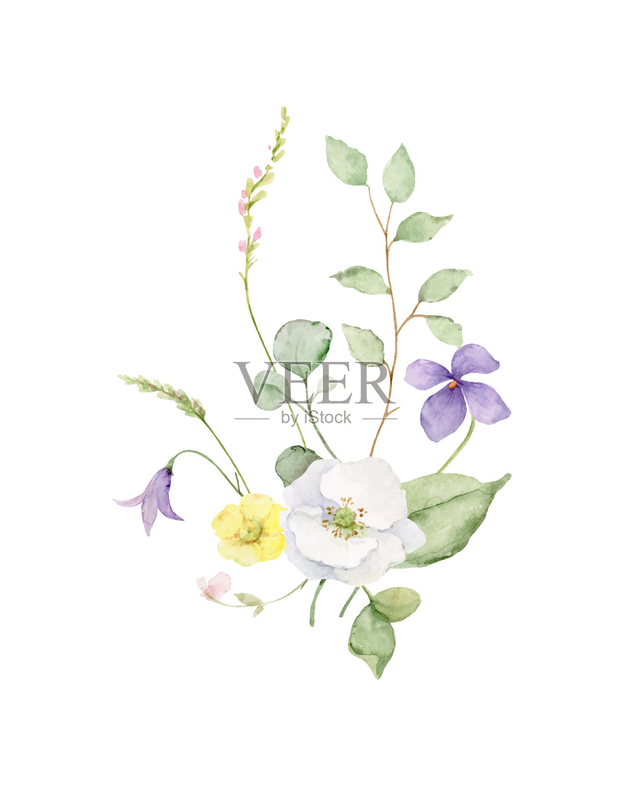 水彩花束与野花设计元素图片