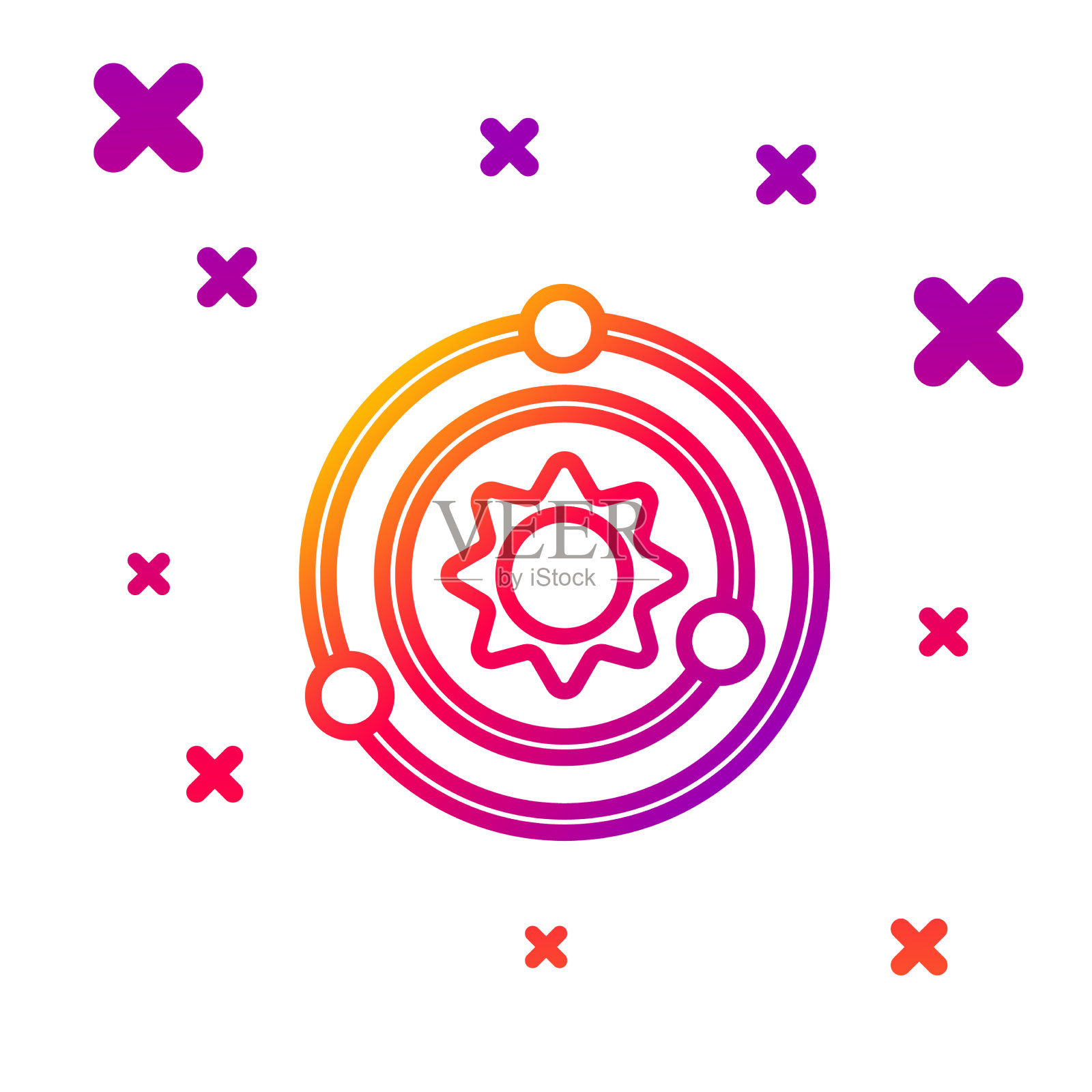 彩色线太阳系图标孤立在白色图标素材