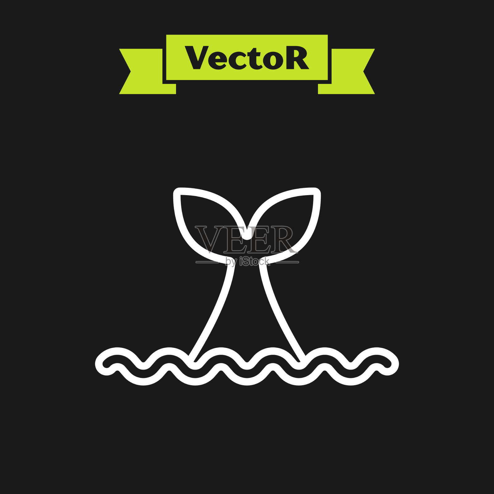 白线鲸尾在海浪图标孤立插画图片素材