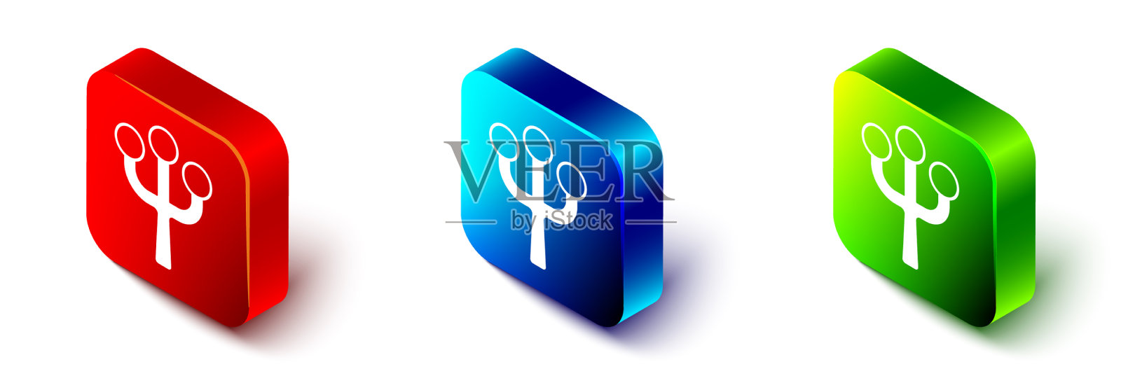 等距花树枝与花朵图标插画图片素材