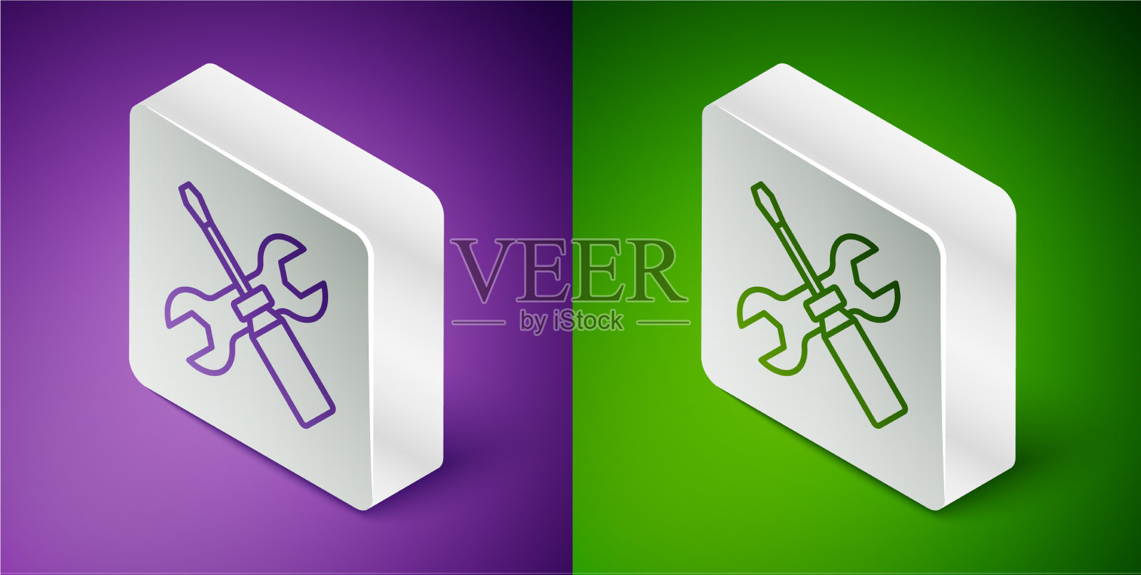 等角线螺丝刀和扳手图标素材