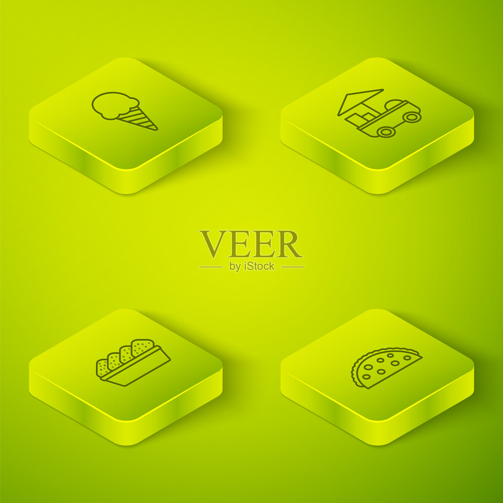 集等距快餐街头餐车鸡图标素材