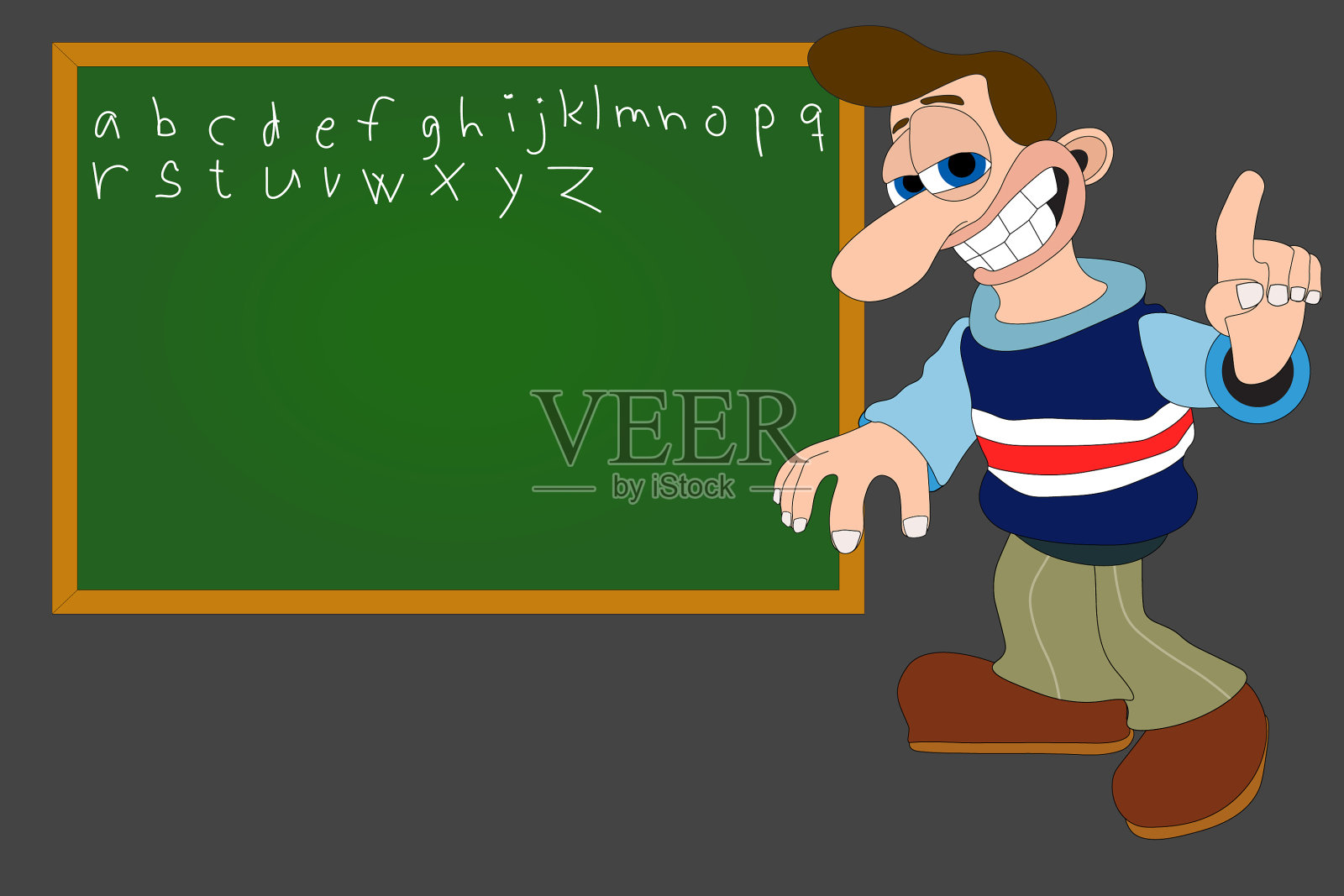 微笑的老师教孩子们字母表插画图片素材