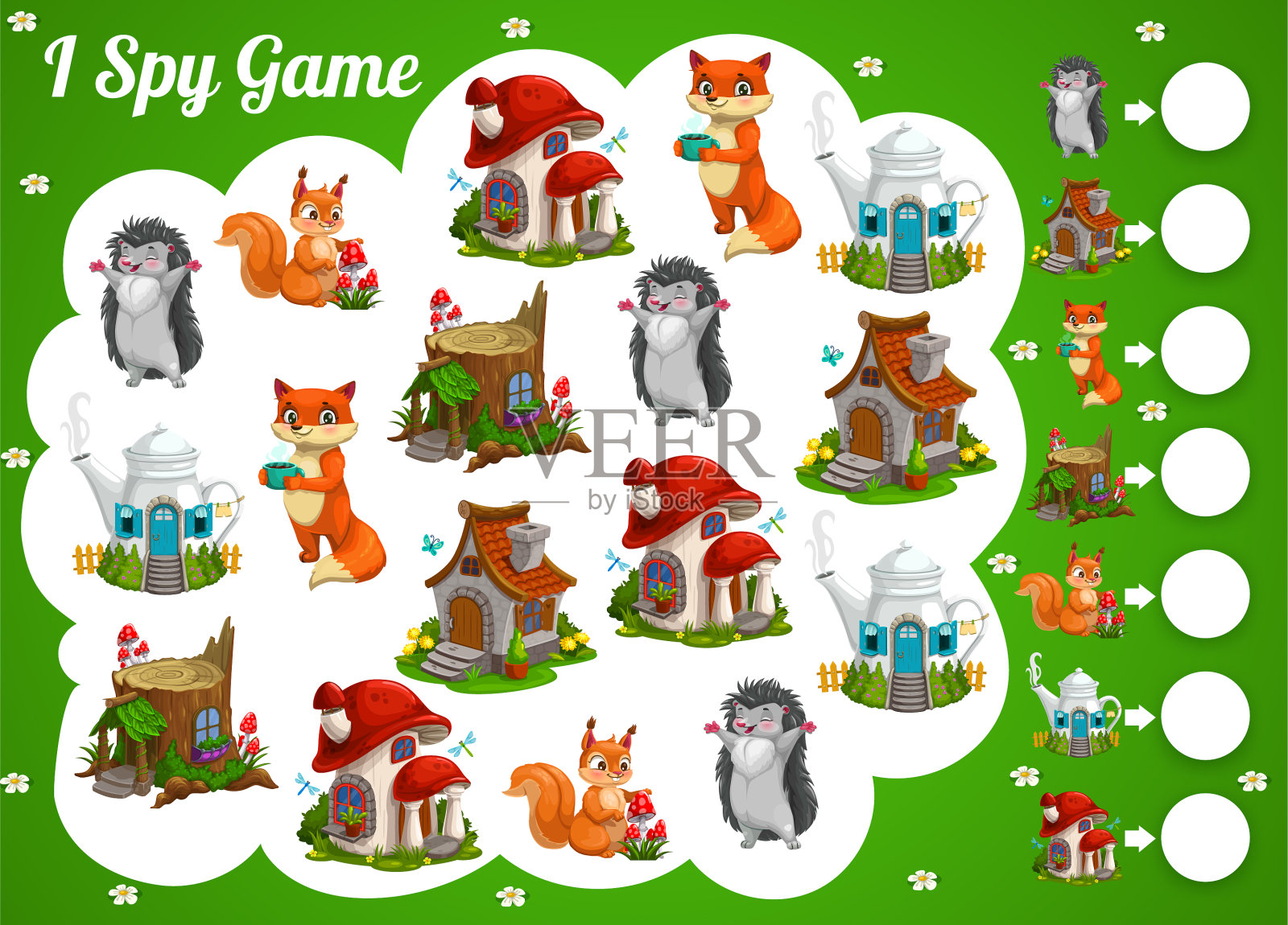 儿童间谍游戏卡通童话屋和动物插画图片素材