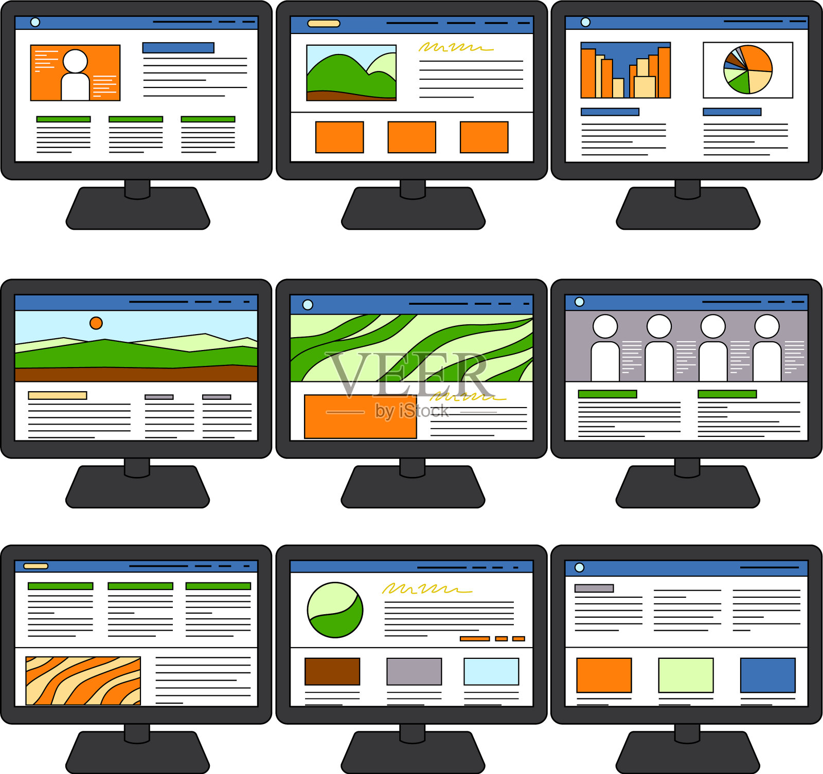 网站屏幕视图与PC集设计模板素材