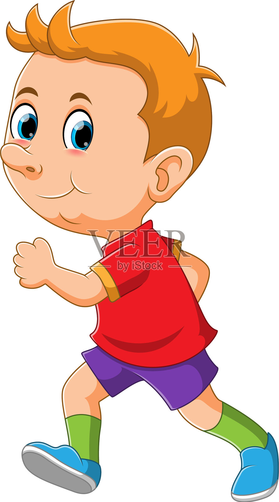 男孩穿着鲜艳的衬衫在跑步设计元素图片