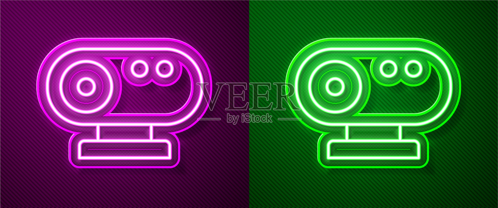 发光的霓虹灯线网络摄像头图标孤立上插画图片素材