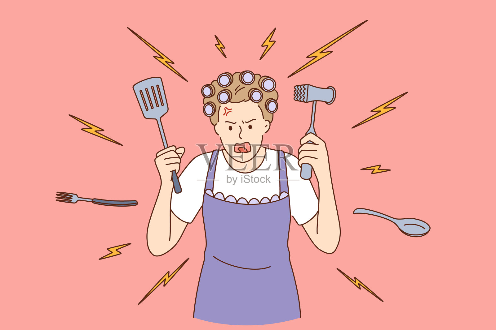 疯狂家庭主妇在家的概念插画图片素材