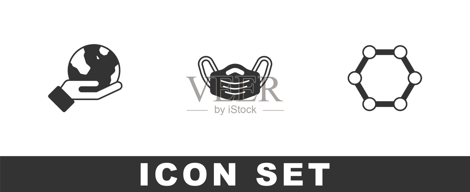 设有手持地球仪医用防护装置图标素材