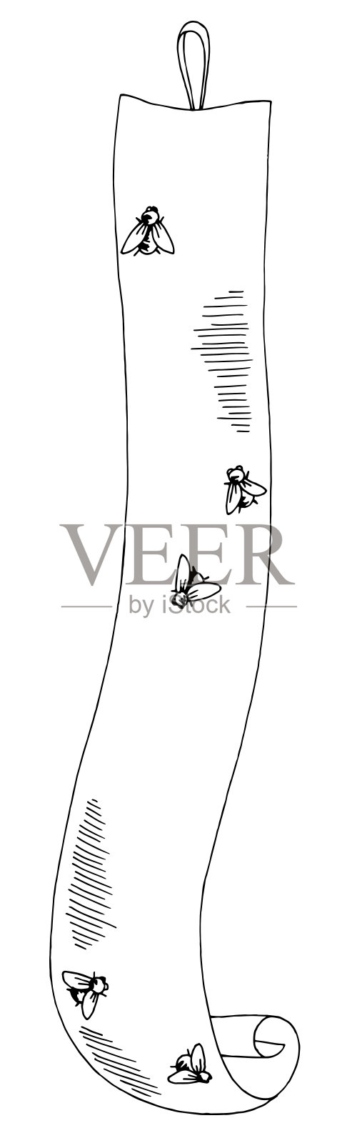 苍蝇粘在磁带图形黑白分离素描插图矢量插画图片素材