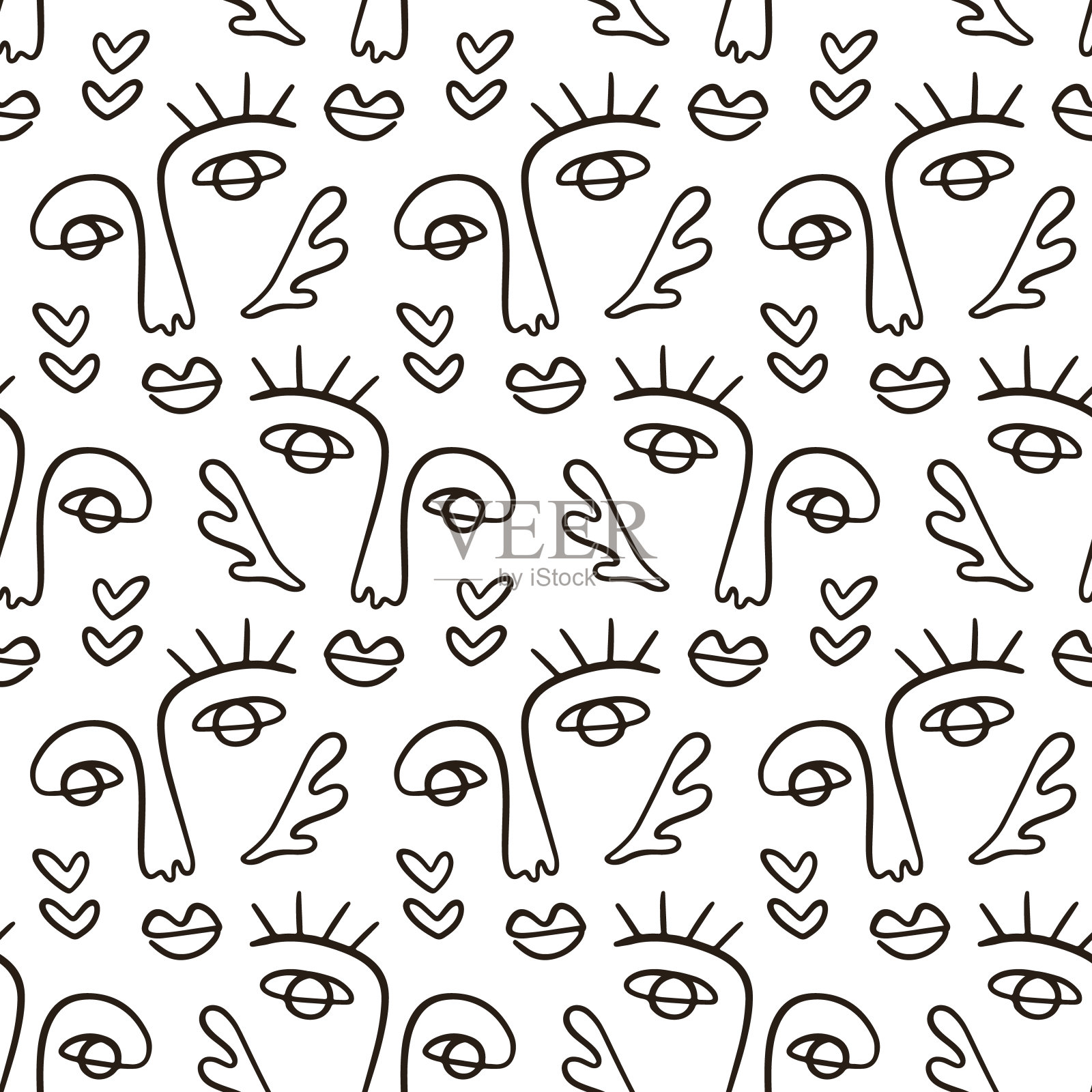 抽象女性面孔组无缝图案纹理插画图片素材