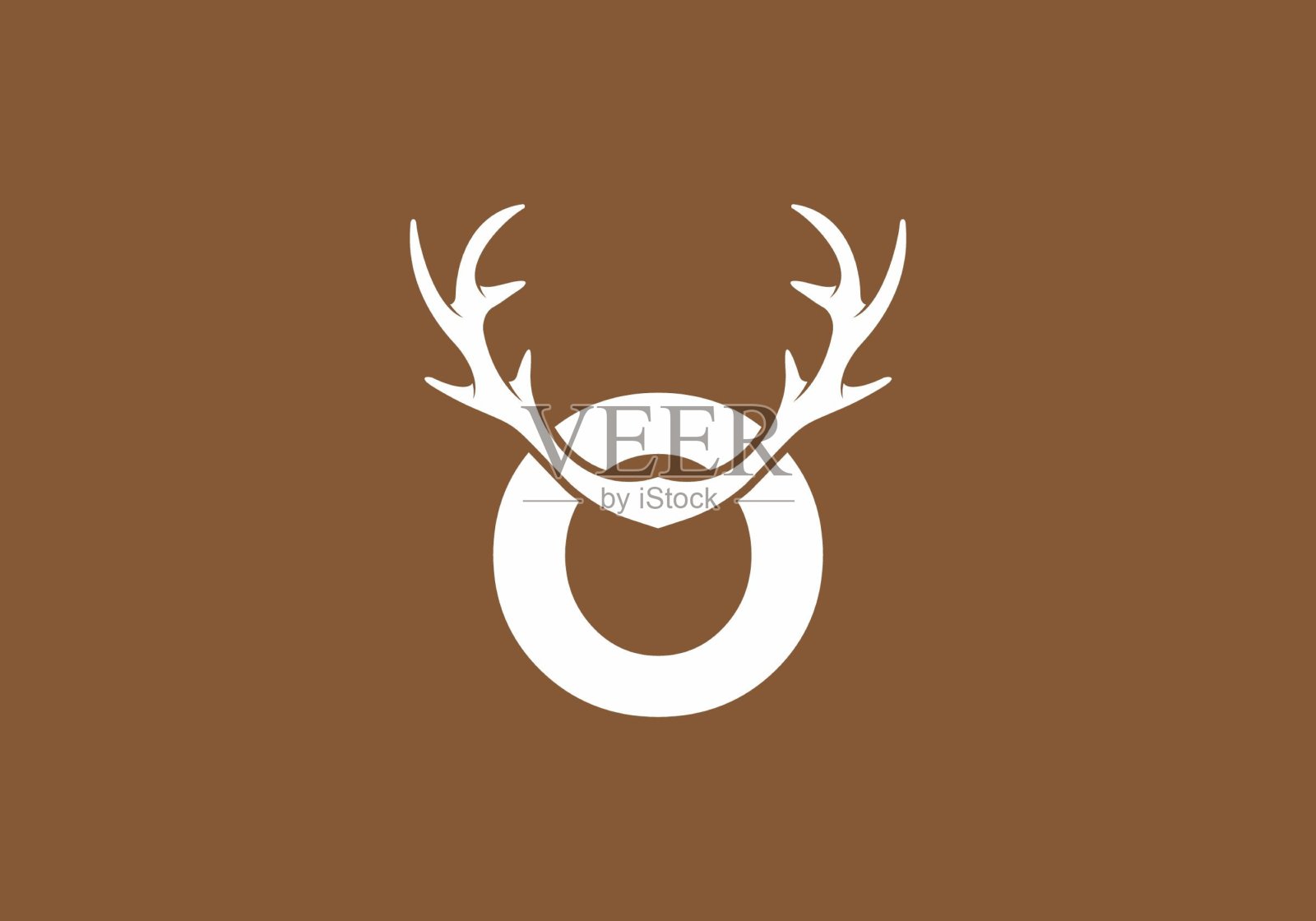 O首字母为白棕色，带有鹿角图案插画图片素材