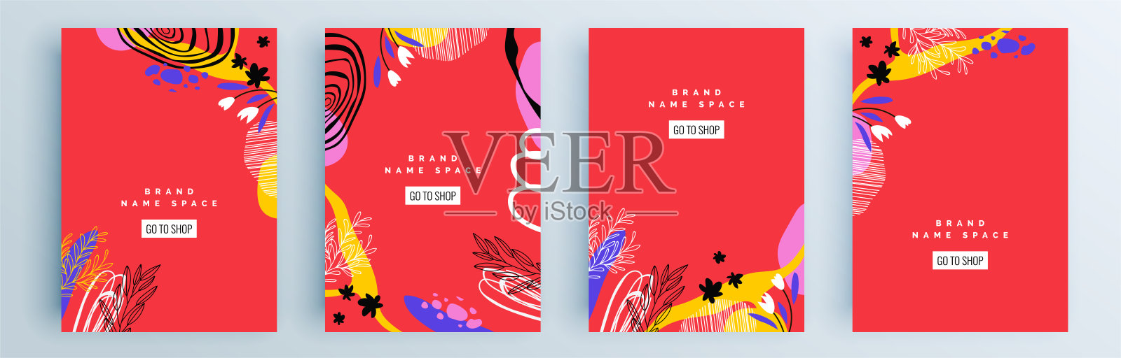 现代抽象封面集，最小的封面设计。彩色的几何背景，矢量插图。设计模板素材