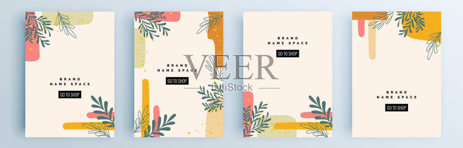 现代抽象封面集，最小的封面设计。彩色的几何背景，矢量插图。设计模板素材