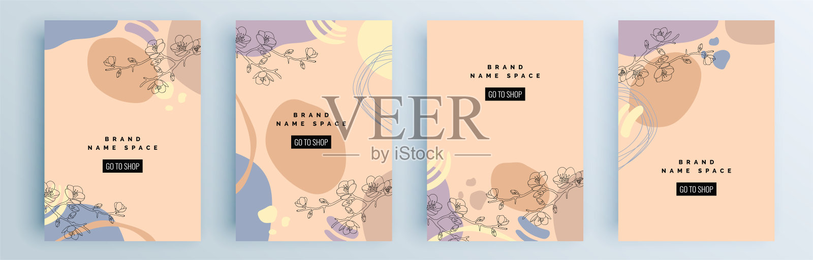 现代抽象封面集，最小的封面设计。彩色的几何背景，矢量插图。设计模板素材