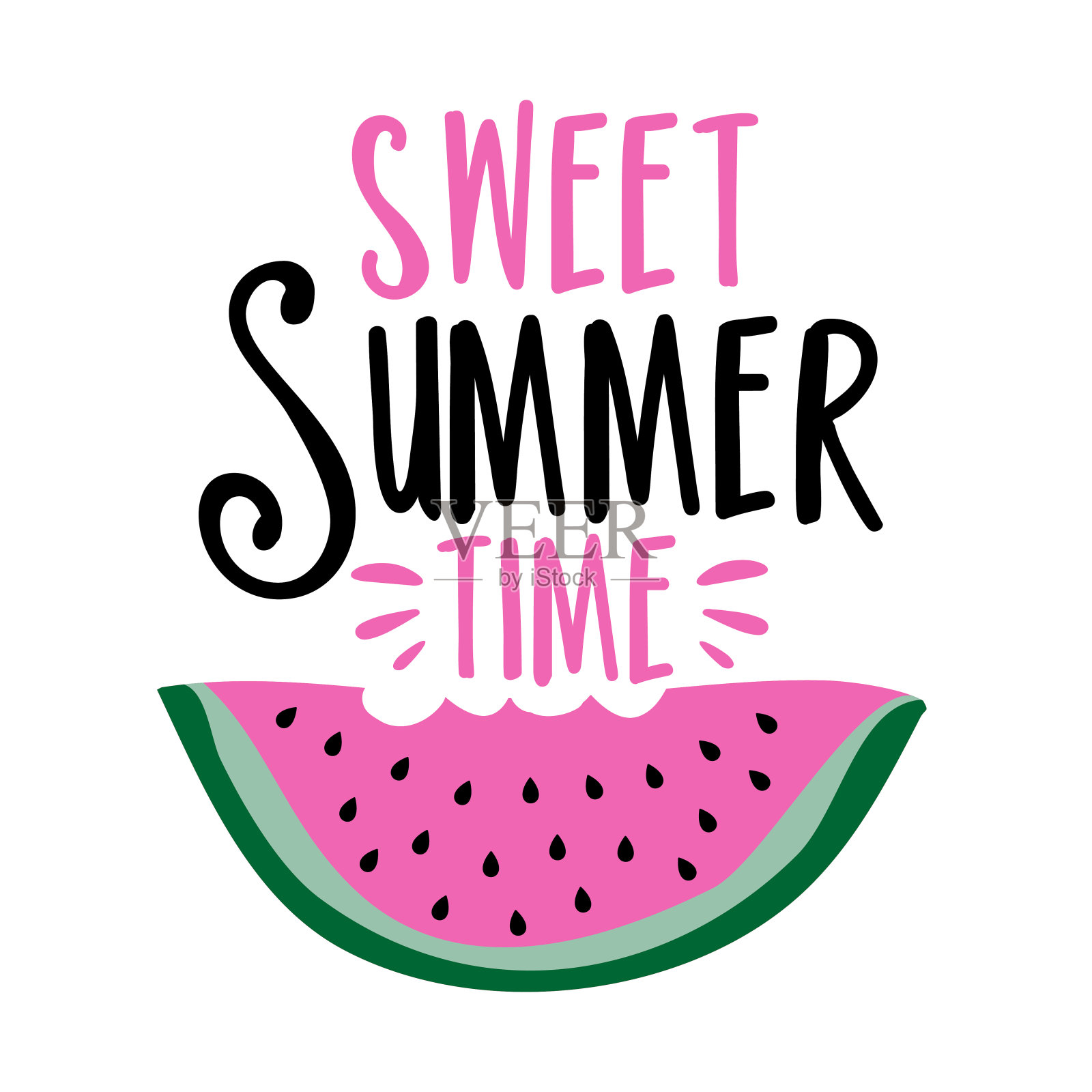 甜蜜的夏日时光——用西瓜做的快乐口号插画图片素材