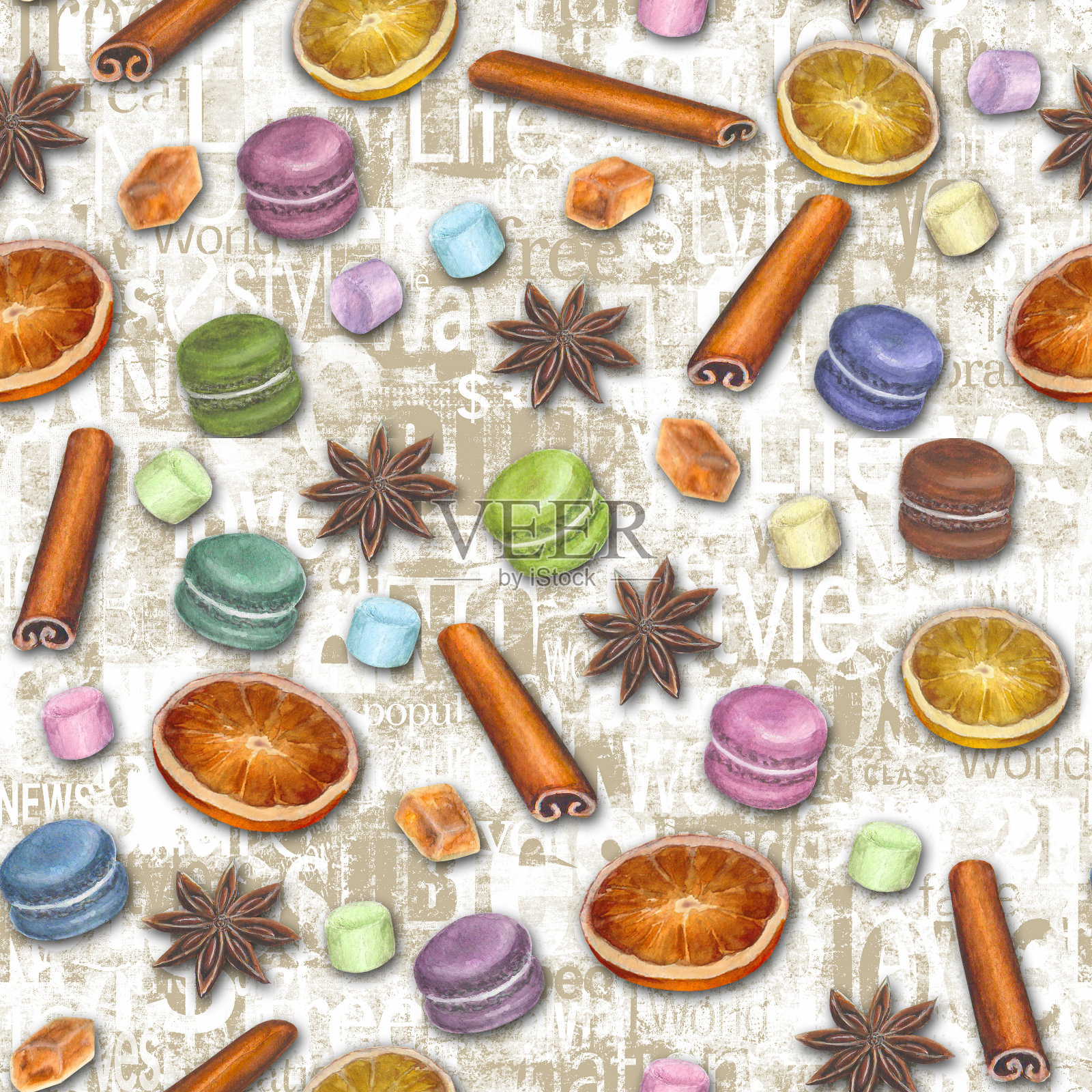 圣诞节彩色无缝图案与水彩元素设计元素图片