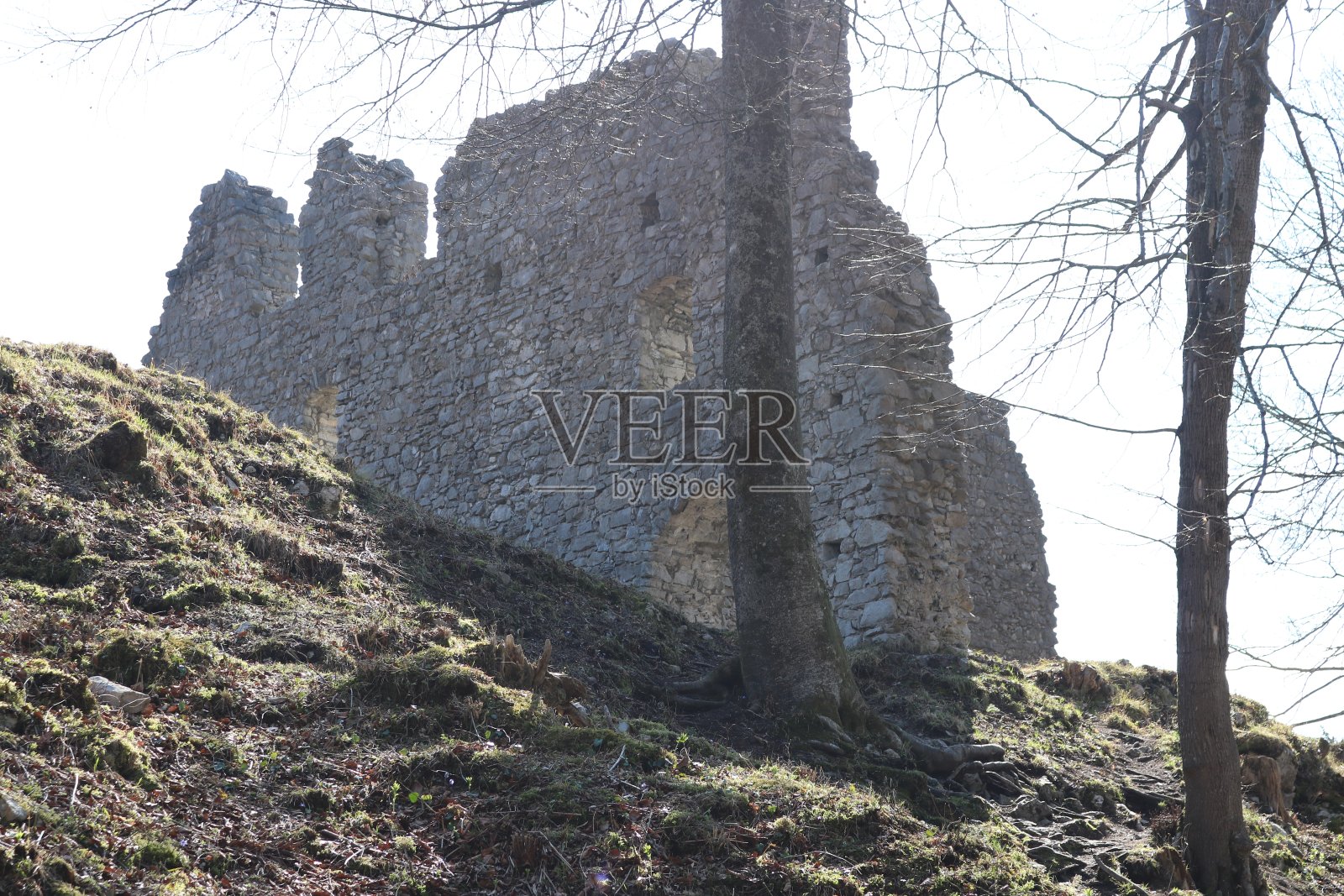 步行到Werdenfels城堡废墟。巴伐利亚州的Garmisch - Partenkirchen照片摄影图片