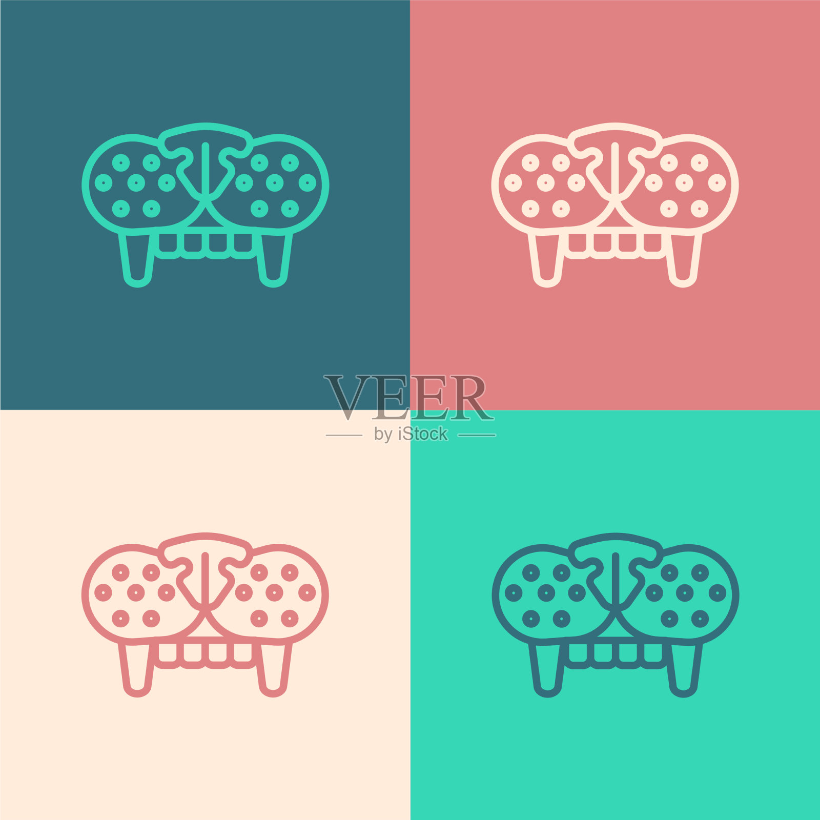 流行艺术线猫牙图标孤立的颜色插画图片素材