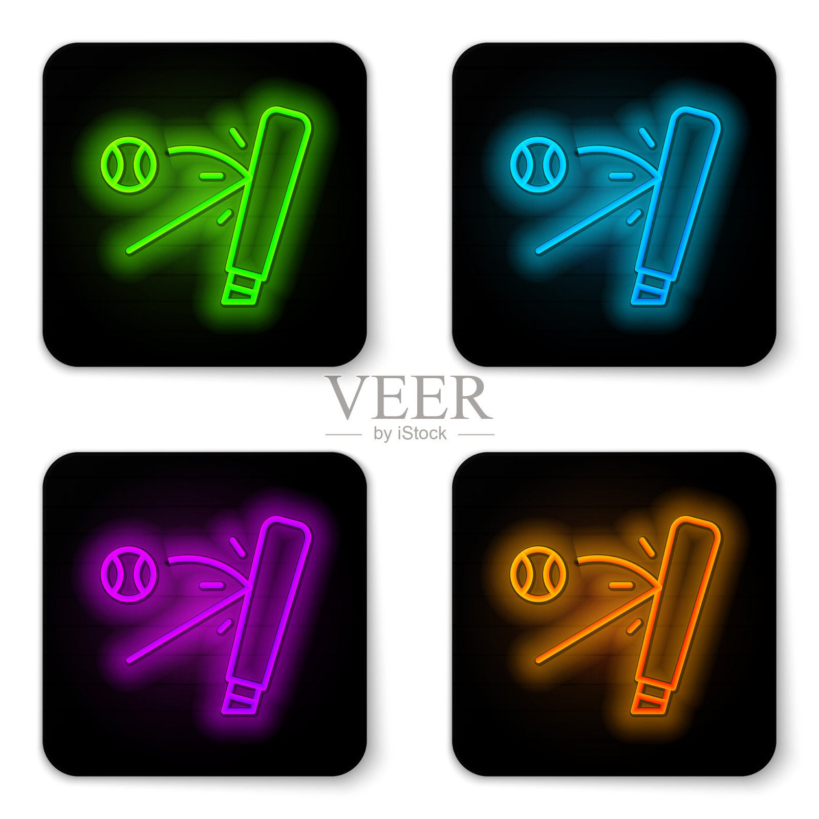 发光的霓虹灯线棒球棒与球的图标插画图片素材