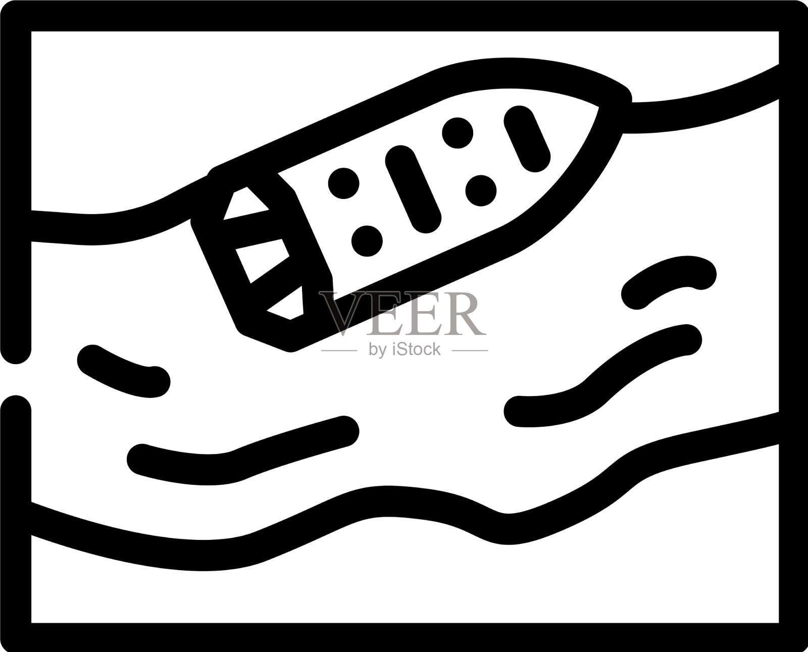 油轮泄漏灾难线图标插画图片素材