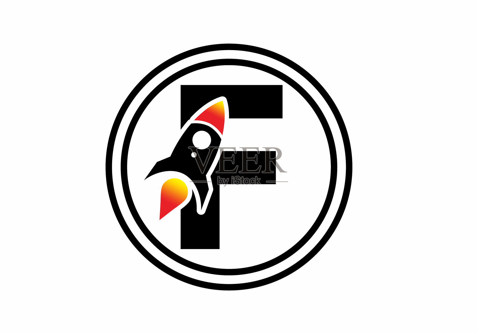 黑色字母f首字母带火箭插画图片素材