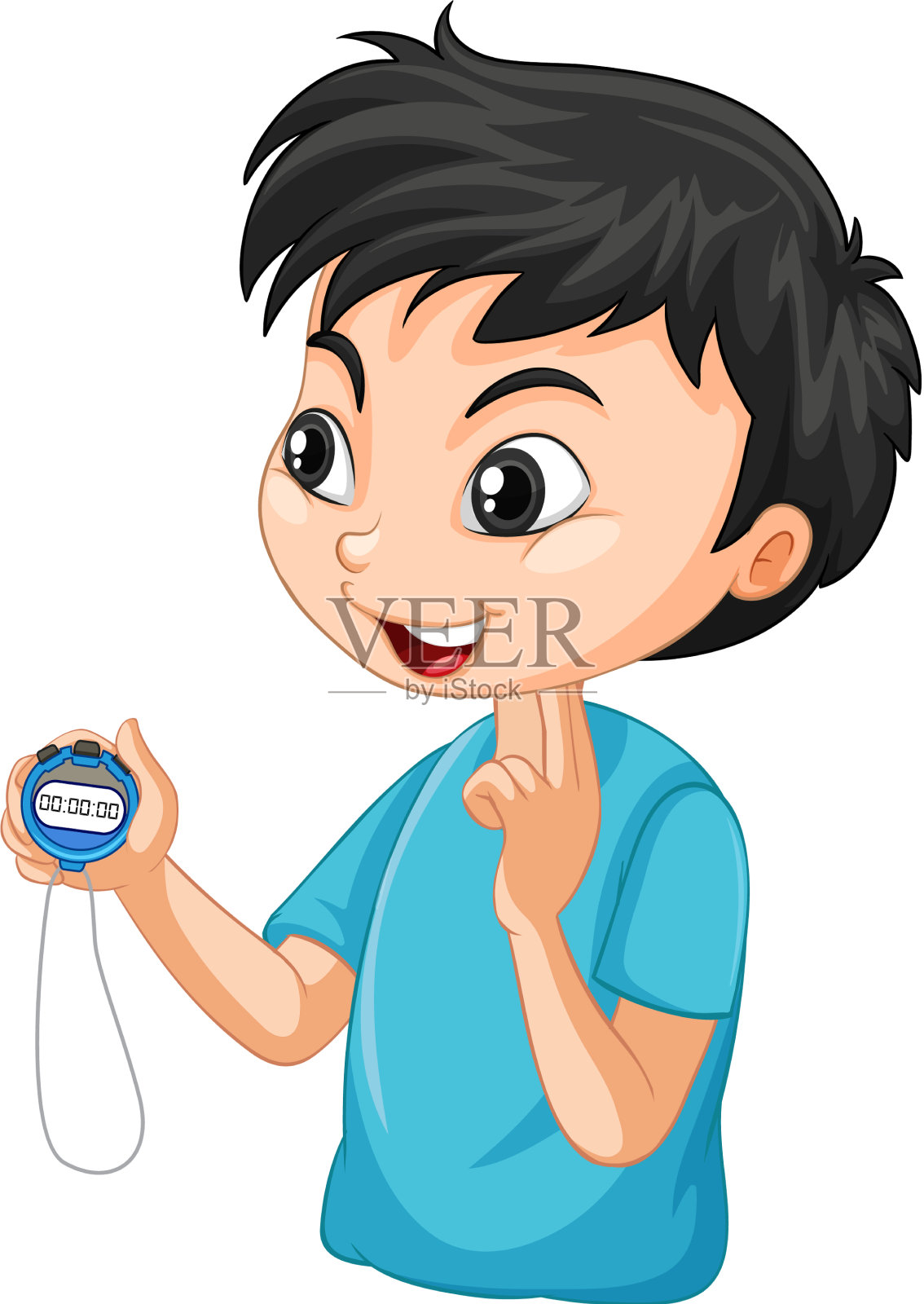 运动教练男孩手持计时器卡通人物设计元素图片